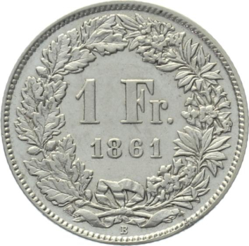 Preview: 1 Franken 1861 B - sitzende Helvetia in wunderbarer Qualität Preview: 1 Franken 1861 B - sitzende Helvetia in wunderbarer Qualität
